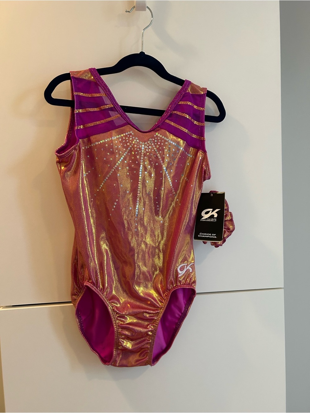 NWT GK® Girls' Shimmer Pink Gymnastics Leotard with Rhinestone Design - Size AM - Picture 10 of 12